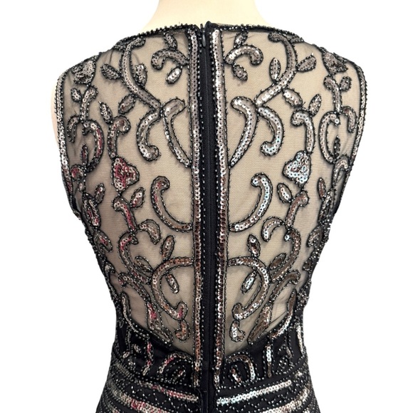 GIANNI BINI Navy Blue Sequins Art Deco Cocktail Party Dress Size Medium - Picture 7 of 12